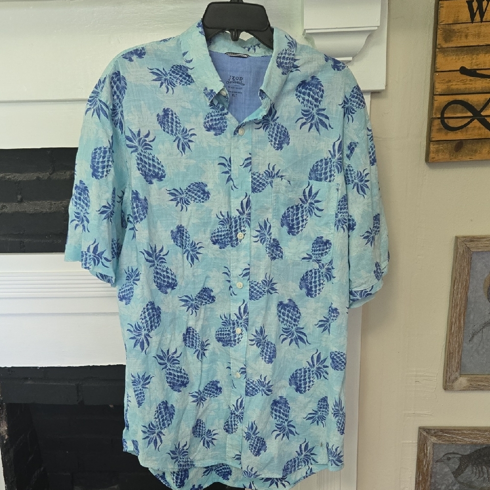 IZOD Men's Blue Pineapple Print Shirt